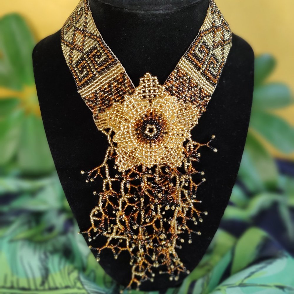 Large Colombian Mostacilla / Beaded handmade necklace, unique and elegant.
